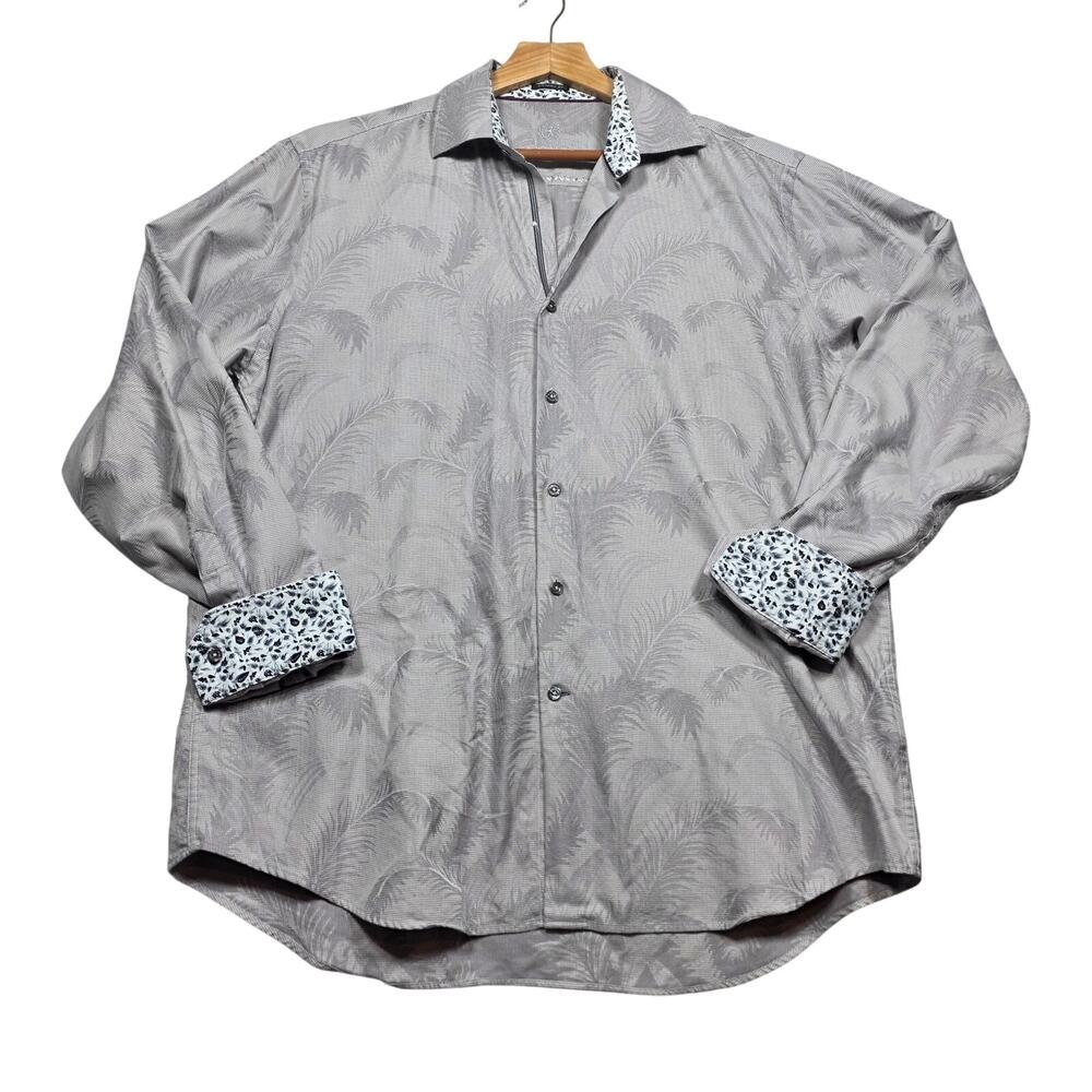 Men's Bugatchi Uomo Gray Flip Cuff Button Down Shirt